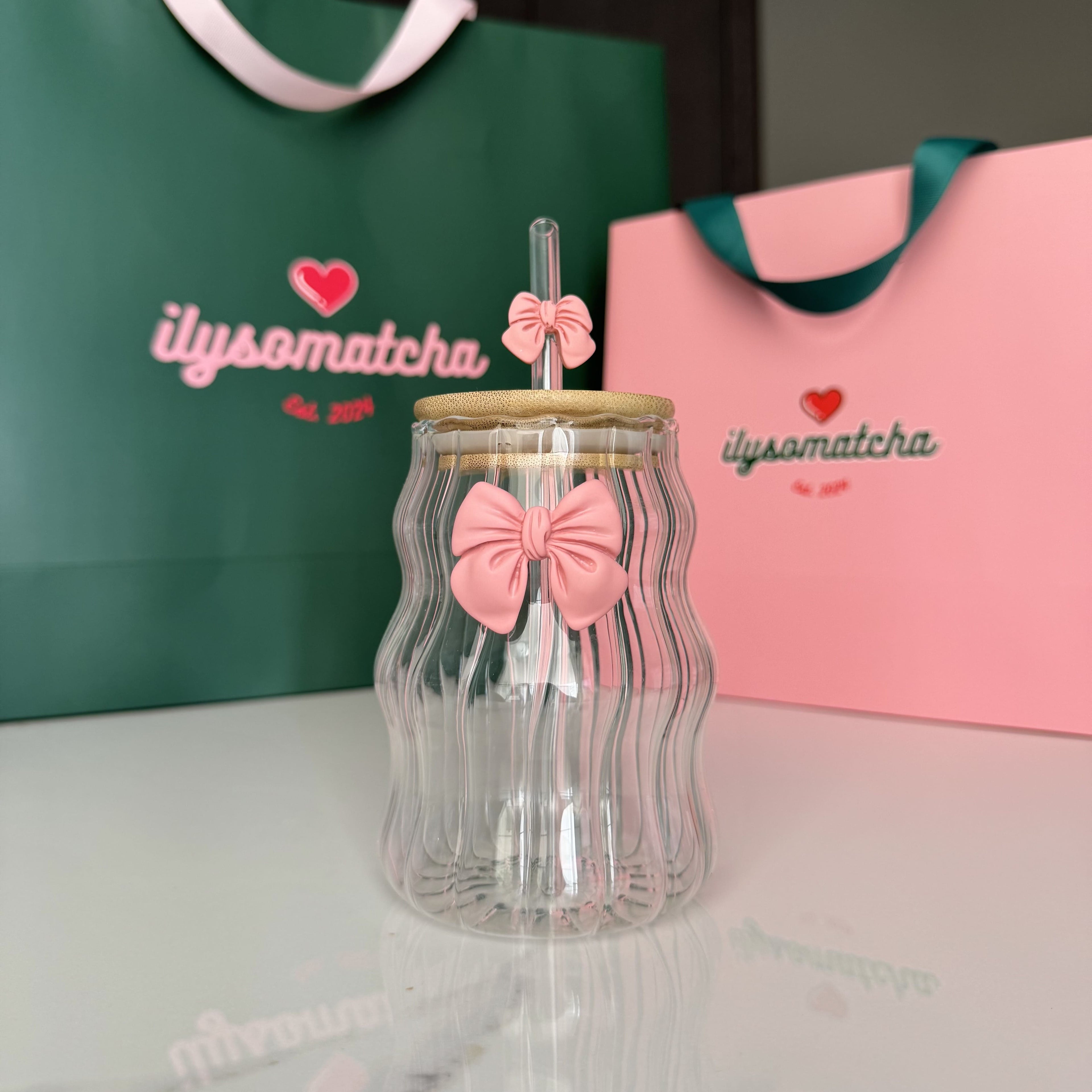 Glass Cup & Straw - Striped